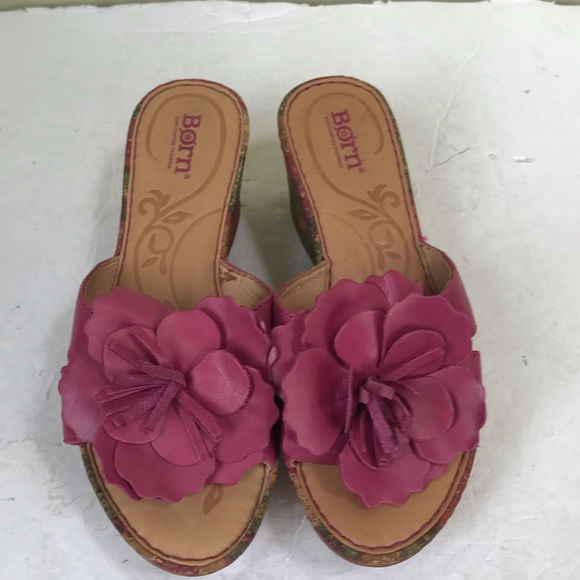 BOC NEW Flower Leather Wedge Platform Sandals Pink Multi Shoes Slides Slip On 7 - Picture 12 of 16